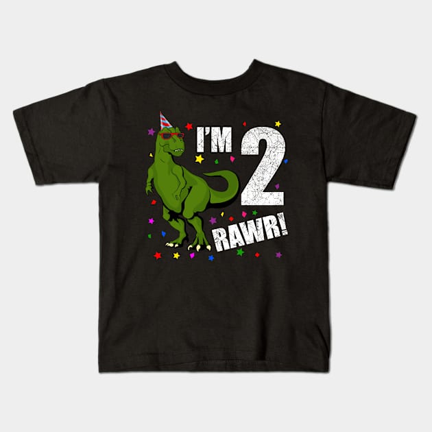 Bday Kids 2 Years Old Dinosaur Birthday Kids T-Shirt by KawaiiAttack